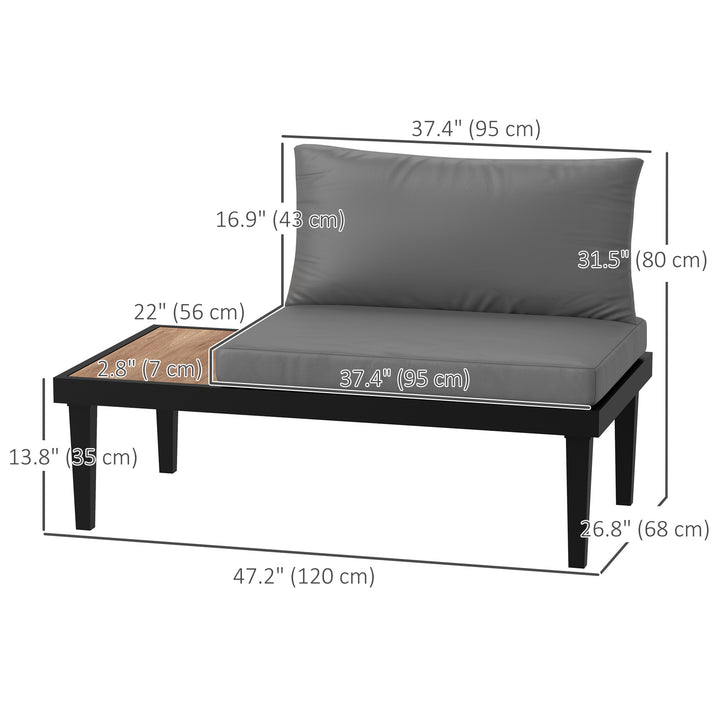 Outsunny 2 Seater Patio Sofa, Outdoor Sofa Couch with Wood Grain Side Tray and Cushions for Balcony, Backyard, Grey