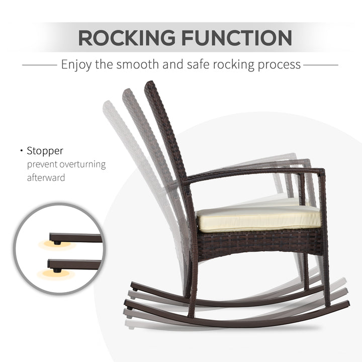 Outsunny 3 Pieces Patio Wicker Rocking Chair Set,  Outdoor PE Rattan Bistro Set Conversation Rocker Set with 2 Chairs 1 Coffee Table for Backyard, Deck, Poolside, Dark Grey