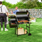 Outsunny Portable Outdoor Charcoal BBQ Grill with Offset Smoker, Barbecue Grill with Spacious Cooking Area, 2 Shelves, Thermometer, Wheels for Patio Backyard Party, Black