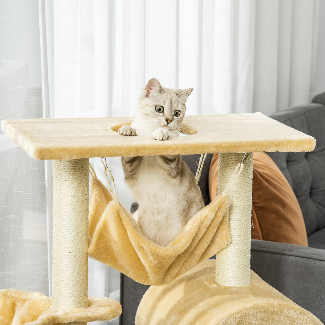 PawHut 39" Deluxe Cat Tree Tower Scratching Post Kitten Condo Activity Center Deep Cream