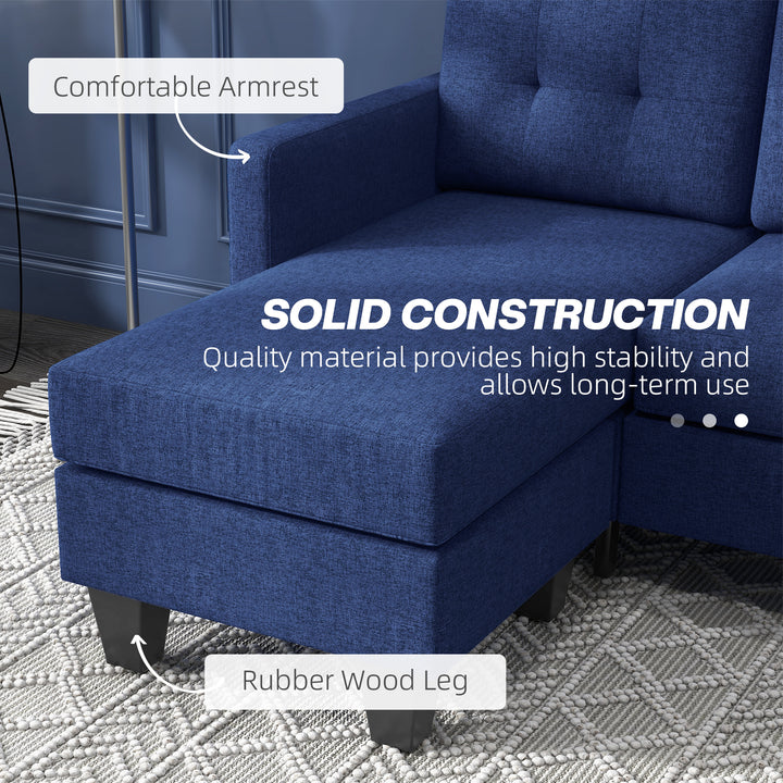 HOMCOM L-shaped Sofa, 3 Seater Couch with Ottoman, Corner Sofa with Thick Padded Cushion and Wood Legs, Dark Grey