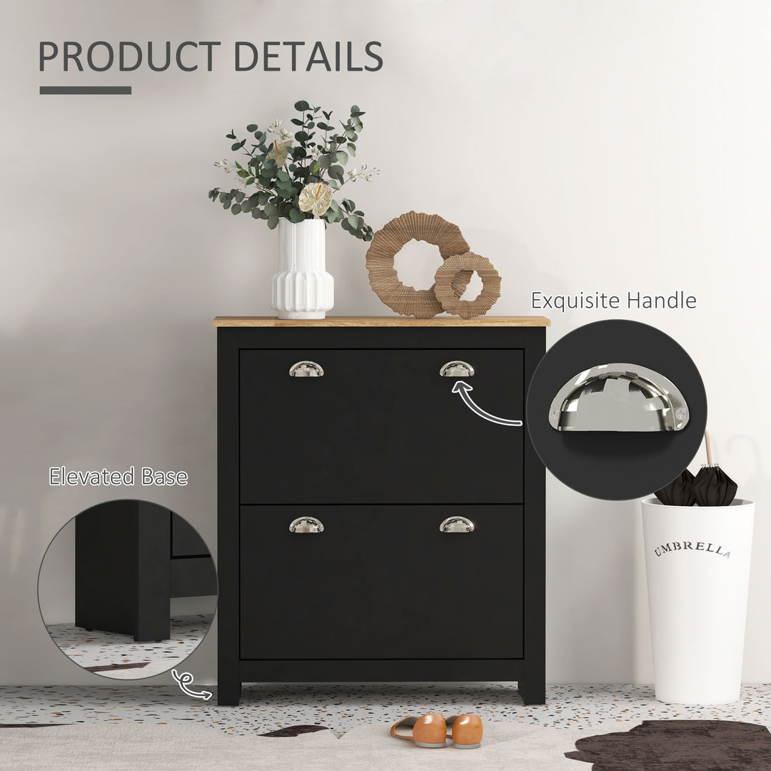 HOMCOM Entryway Shoe Cabinet with 2 Flip Drawers and Adjustable Shelves, 12 Pair Shoe Storage Organizer for Hallway, White