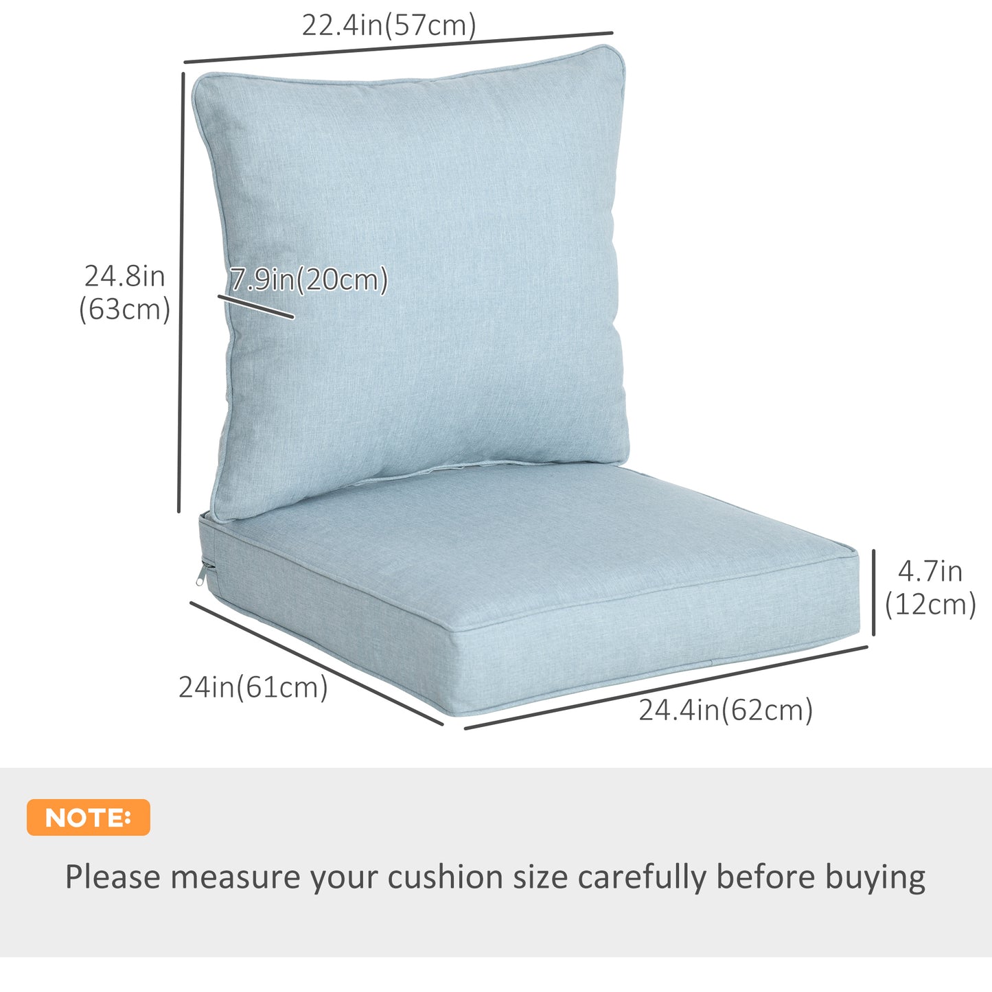 Outsunny Patio Chair Cushions, Thick Deep Seat Outdoor Seat Cushion with Back Cushion, Light Green