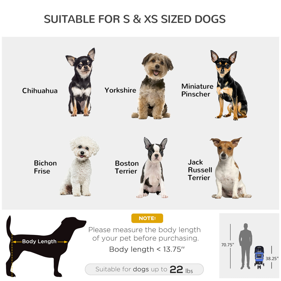 PawHut 3 Wheels Foldable Dog Stroller with Storage Basket, Adjustable Canopy, Cupholder for Miniature and Small Dogs, Red