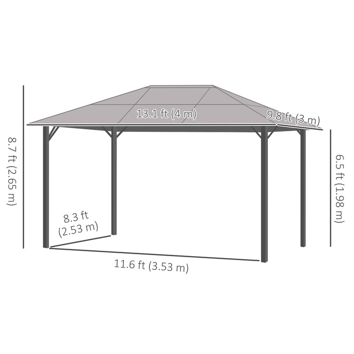 Outsunny 9.8' x 9.8' Garden Aluminium Gazebo Hardtop Roof Canopy Marquee Party Tent Patio Outdoor Shelter with Mesh Curtains & Side Walls, Grey