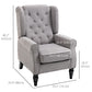 HOMCOM Fabric Accent Chair, Button Tufted Armchair, Upholstered Modern Living Room Chair, Wingback Chair with Wood Legs, Rolled Arms, Thick Padding for Bedroom, White