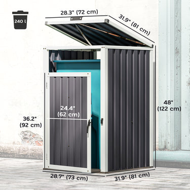 Outsunny Single Garbage Bin Shed, Lockable Outdoor Storage Shed with Openable Lid, Galvanized Frame for Garden Patio, Dark Grey