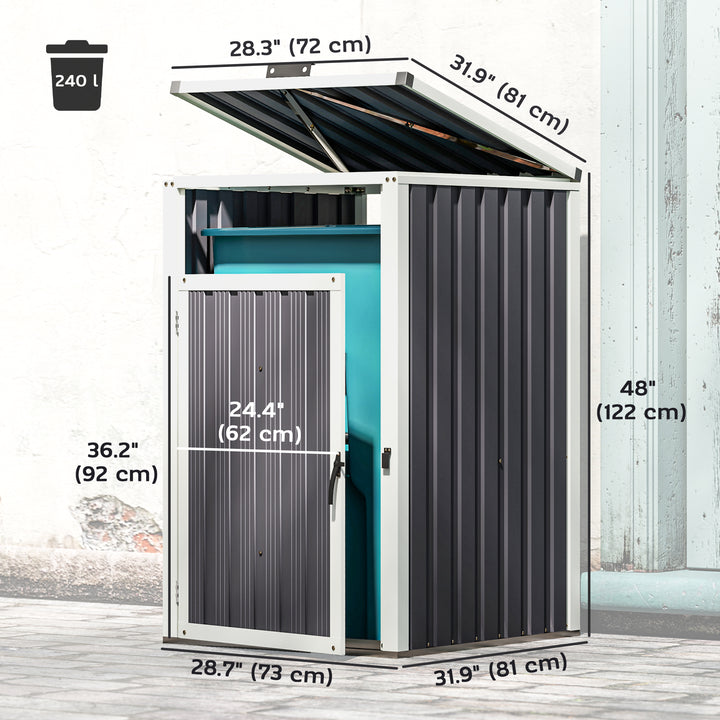 Outsunny Single Garbage Bin Shed, Lockable Outdoor Storage Shed with Openable Lid, Galvanized Frame for Garden Patio, Dark Grey