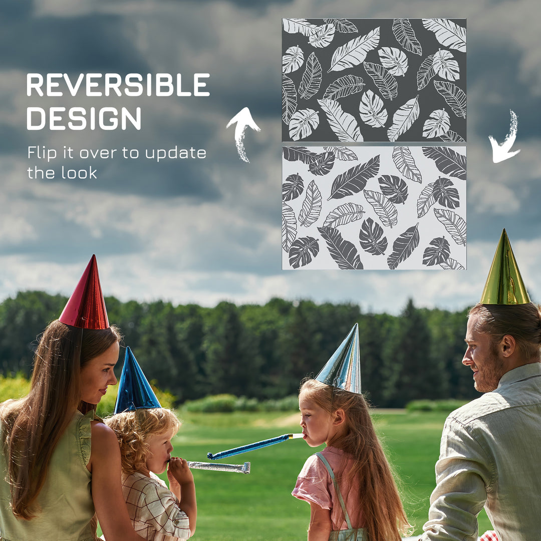 Outsunny Reversible Outdoor RV Rug, Patio Floor Mat, 6' x 9' Plastic Rug for Backyard, Deck, Beach, Camping, Grey and White