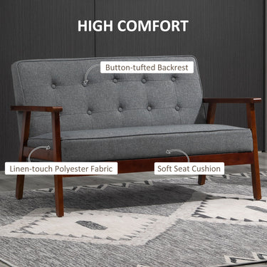 HOMCOM 44.5" 2 Seat Sofa for Bedroom, Modern Upholstered Loveseat with Button Tufted Back and Wood Legs, Grey