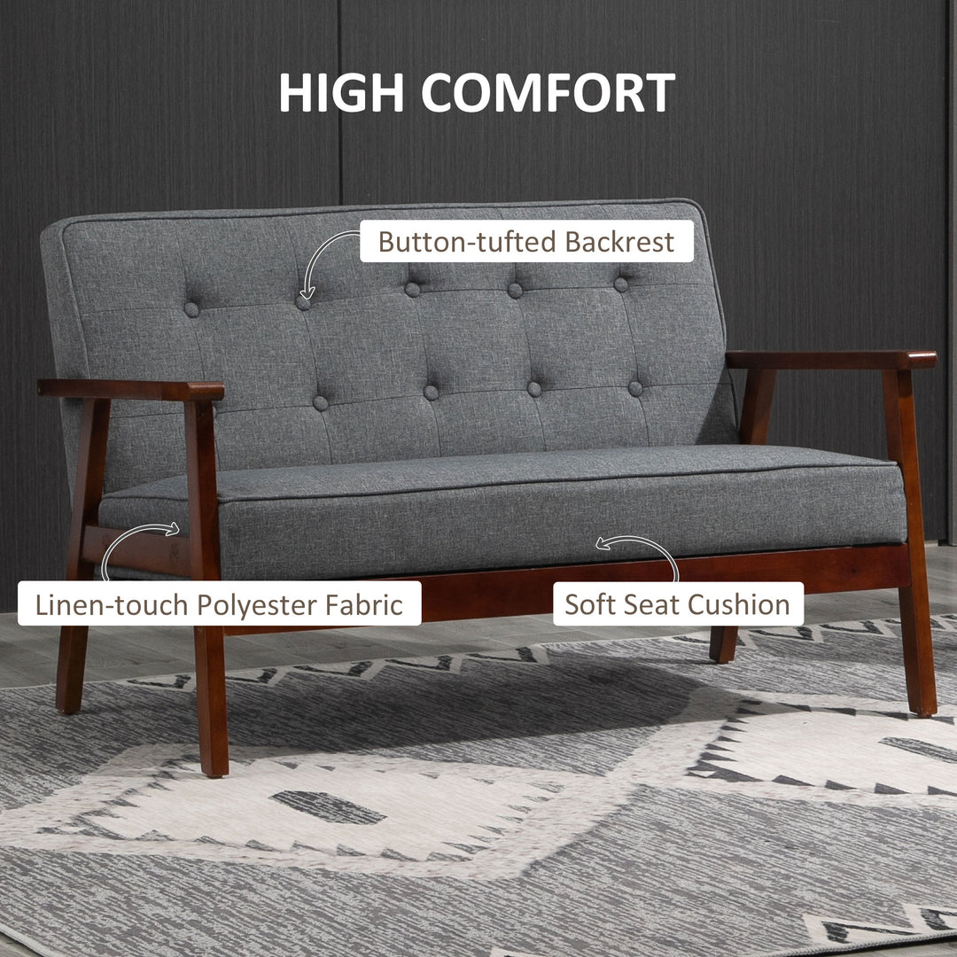 HOMCOM 44.5" 2 Seat Sofa for Bedroom, Modern Upholstered Loveseat with Button Tufted Back and Wood Legs, Grey