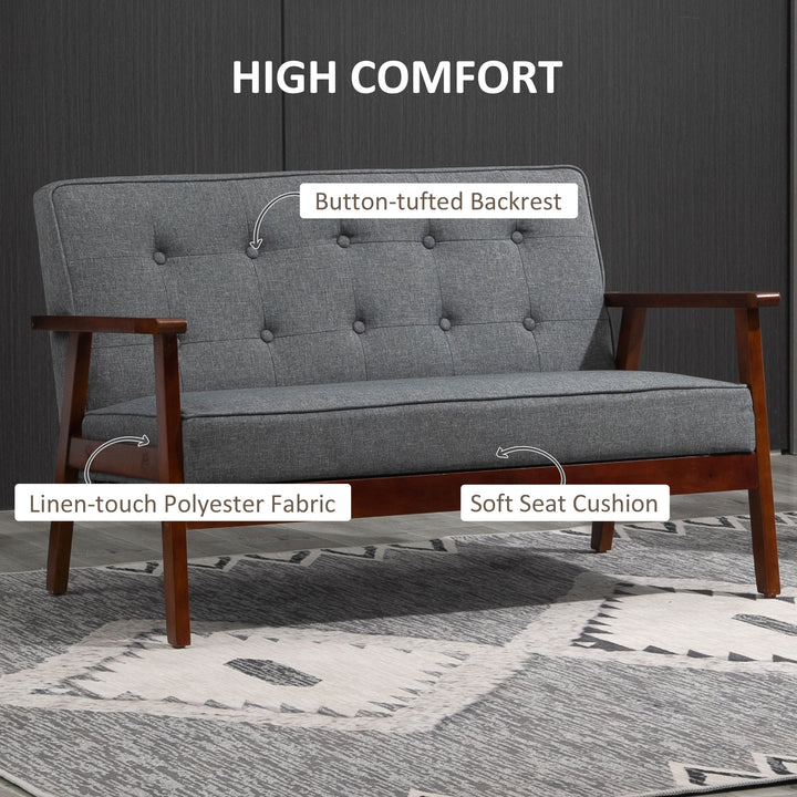 HOMCOM 44.5" 2 Seat Sofa for Bedroom, Modern Upholstered Loveseat with Button Tufted Back and Wood Legs, Grey