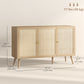 HOMCOM Kitchen Sideboard Cabinet, Boho Storage Cabinet with Shelves, Wood Legs, Decorative Rattan Doors, Natural