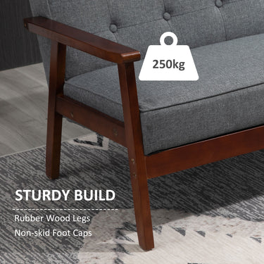 HOMCOM 44.5" 2 Seat Sofa for Bedroom, Modern Upholstered Loveseat with Button Tufted Back and Wood Legs, Grey