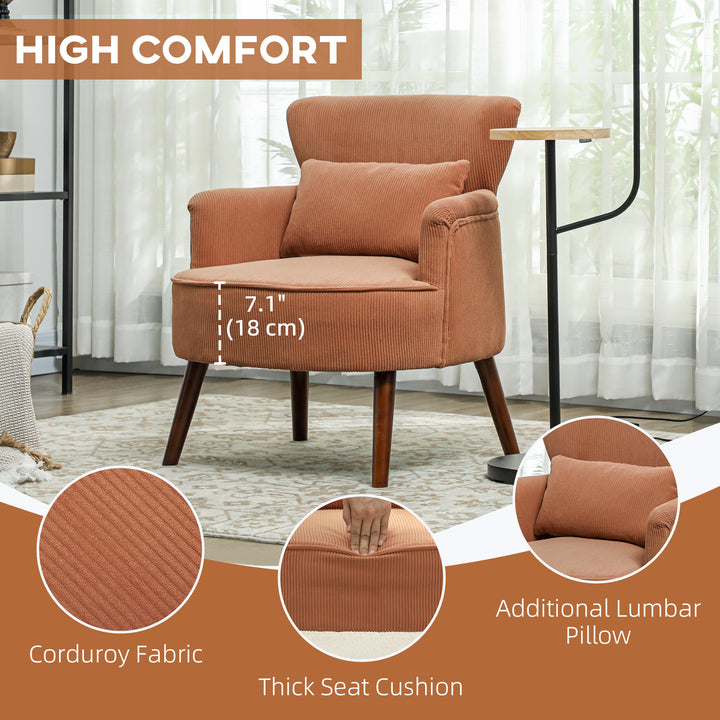 HOMCOM Modern Accent Chair, Upholstered Armchair with Solid Wood Legs and Lumbar Pillow for Living Room, Orange