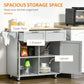 HOMCOM Rolling Kitchen Island with Storage Drawers, Kitchen Cart with Rubber Wood Top, Cabinet & Towel Rack, White