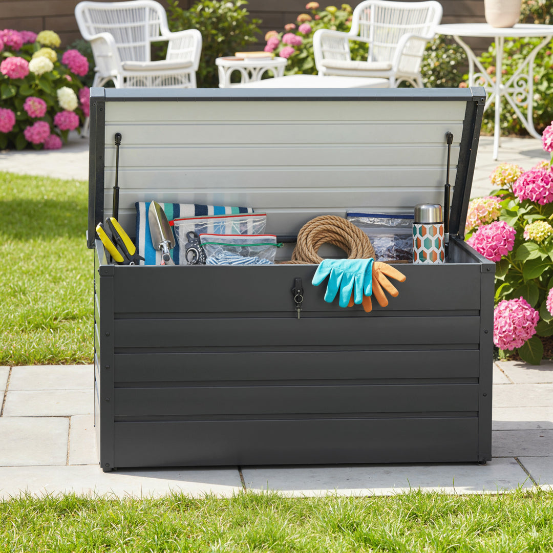 Outsunny Large Deck Box, Outdoor Storage Container with Lock for Pool Toys, Garden Tools, Furniture and Sports Equipment, Grey