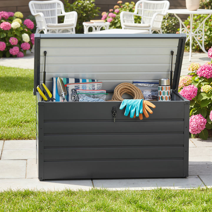 Outsunny Large Deck Box, Outdoor Storage Container with Lock for Pool Toys, Garden Tools, Furniture and Sports Equipment, Grey