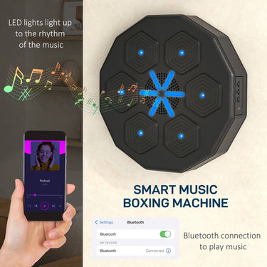 Soozier Music Boxing Machine with Gloves and Bluetooth Connection, Wall Mounted LED Light Smart Music Boxing Machine for Adults Punching Beat Training Stress Relief