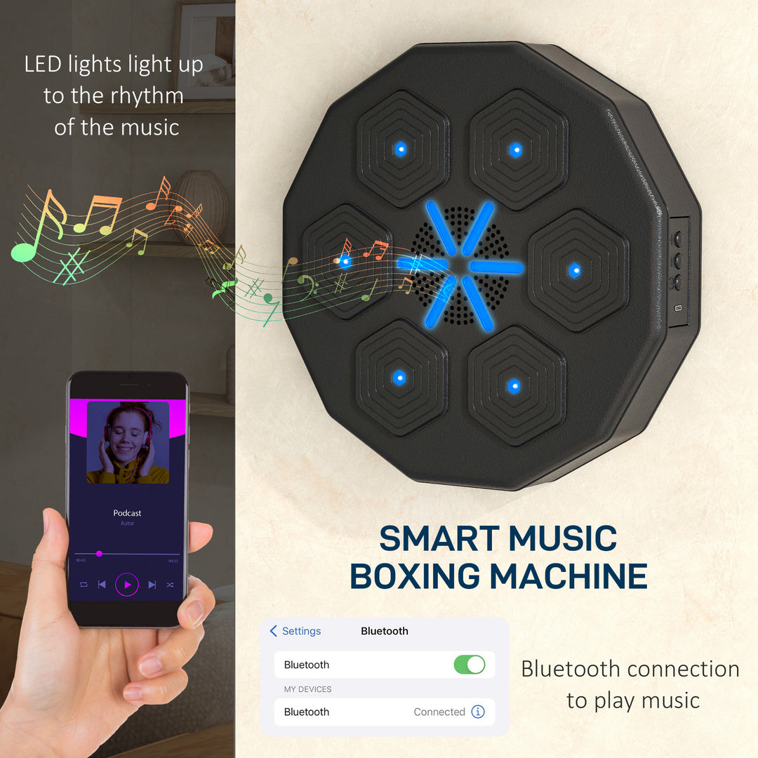 Soozier Music Boxing Machine with Gloves and Bluetooth Connection, Wall Mounted LED Light Smart Music Boxing Machine for Adults Punching Beat Training Stress Relief