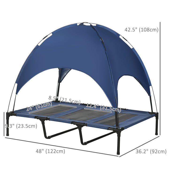 PawHut Elevated Dog Bed with Canopy, Portable Raised Dog Cot for XL Sized Dogs, Indoor & Outdoor, 48" x 36" x 43", Coffee