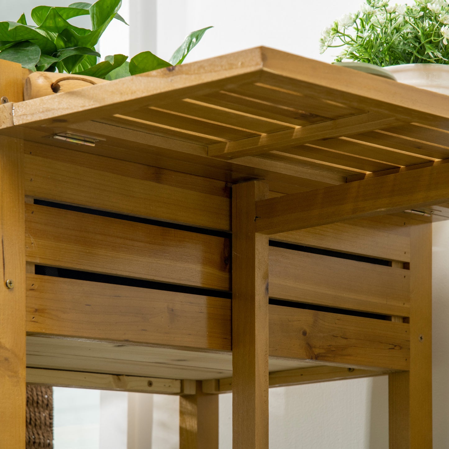 Outsunny Raised Garden Bed with Folding Side Table, Elevated Wood Planter Box for Flowers and Vegetables, Use for Patio, Balcony
