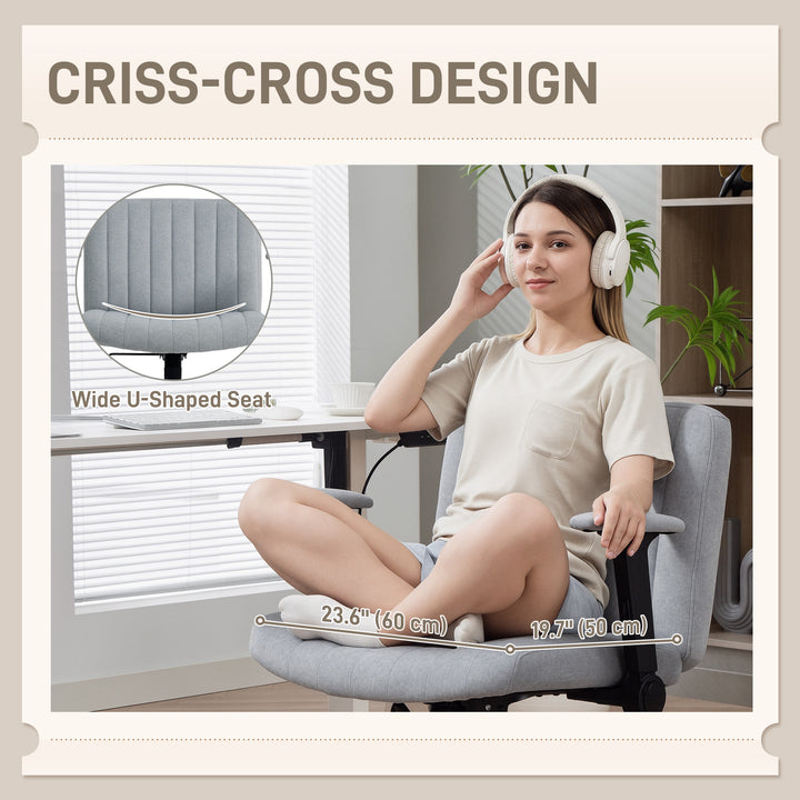 HOMCOM Criss Cross Chair with Flip-up Armrests, Wide Office Chair with Adjustable Height, Tilting, No Wheels, Beige