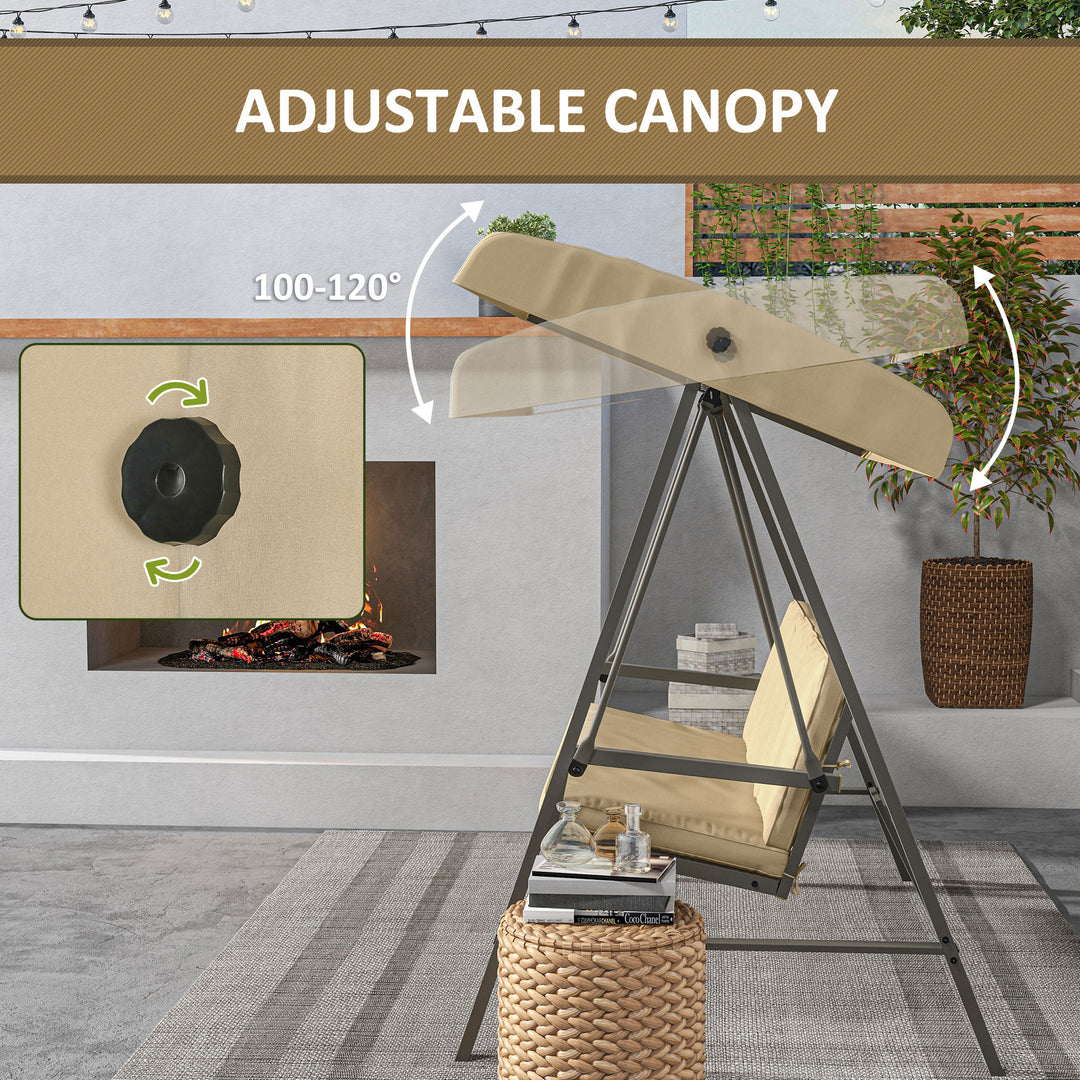 Outsunny 3 Seater Patio Swing Chair, Porch Swing with Adjustable Canopy and Removable Cushions, Outdoor Swing Seat, Beige