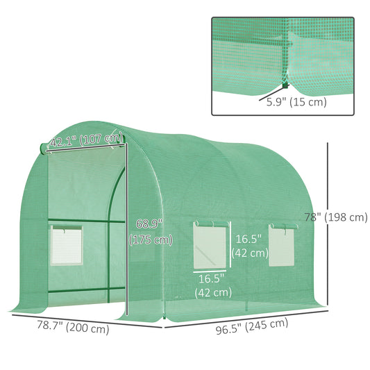 Outsunny 8'x6.6'x6.6' Heavy Duty Walk-in Greenhouse Garden Tunnel Hot House Outdoor Flower Vegetable Growth Warm House Roll Up Door, Windows, Steel
