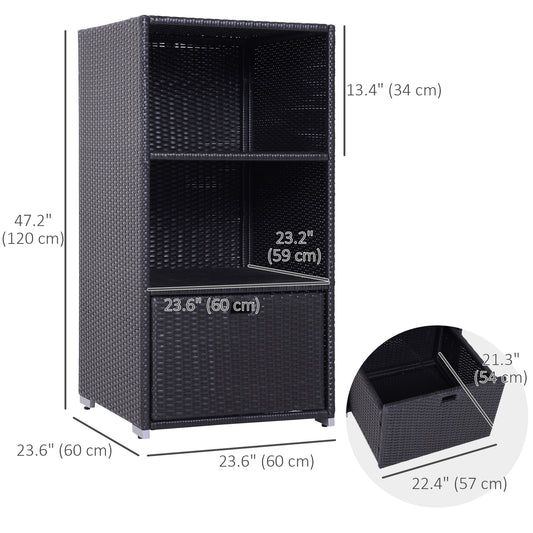 Outsunny Outdoor Storage Cabinet, Patio Storage Box Rack Rattan Wicker Pool Towel Valet Organizer Poolside Garden Lawn Bathroom Furniture Shelf w/ Shelf Drawer, Dark Brown