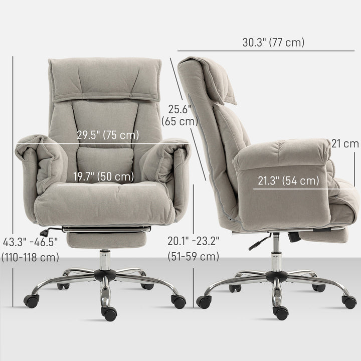 HOMCOM High Back Office Chair, Reclining Desk Chair with Footrest, High Resilience Foam, Swivel Wheels, Light Grey