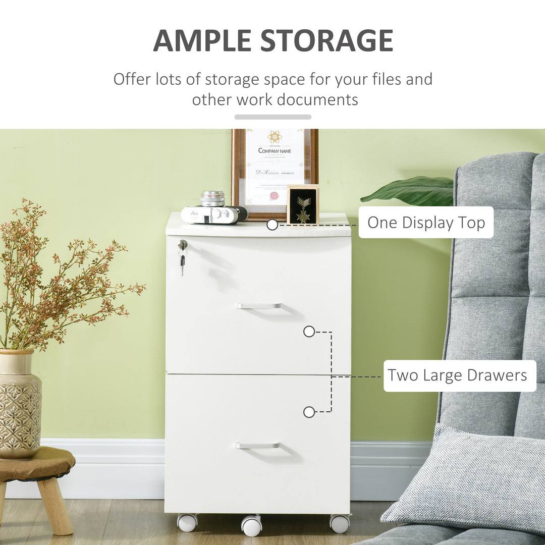 Vinsetto 2 Drawer Mobile File Cabinet with Lock, Wood Office Filing Cabinet with Locking Wheels for Letter and A4 Size, Black