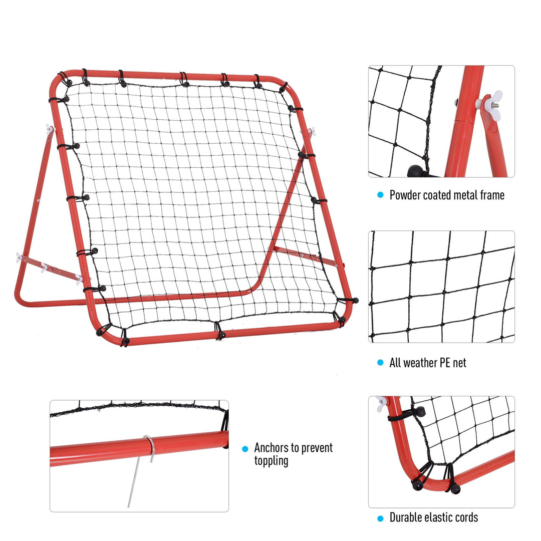 HOMCOM Volleyball Rebounder Net Football Training Aid Kickback Target Play Red