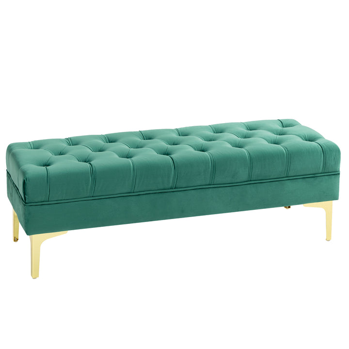 HOMCOM End of Bed Bench, Upholstered Bench, Entryway Shoe Bench with Button Tufted for Living Room, Bedroom, Dark Green