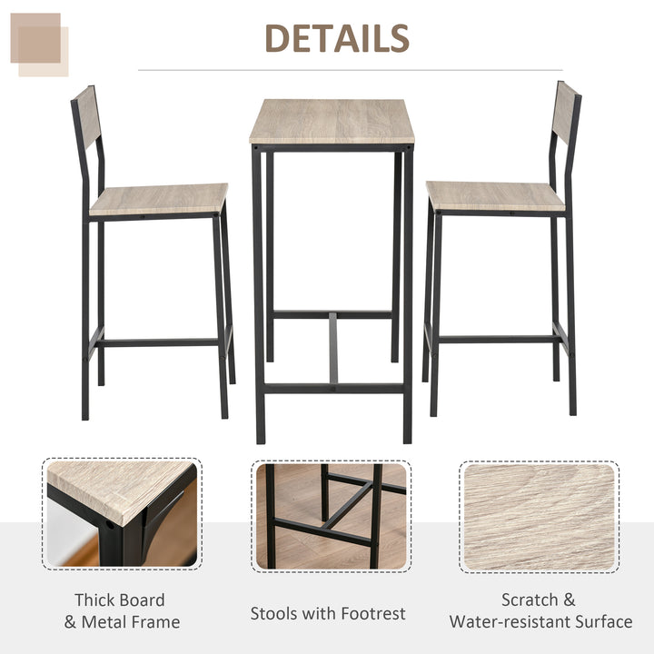 HOMCOM Industrial Bar Table Set Counter Height 3 Piece and 2 High Back Stools Set Dining Table Set for Small Space in the Dining Room