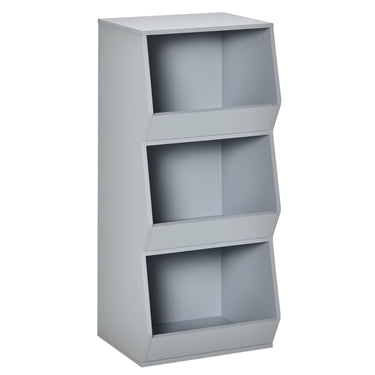 HOMCOM Kids Storage Cabinet 3 Shelves Anti-toppling Toy Storage Organizer Children Bookcase Book Rack for Children's Play Room/Bedroom, Grey