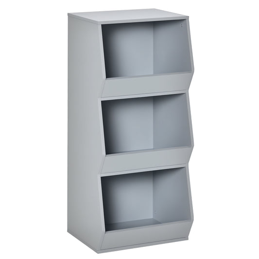 HOMCOM Kids Storage Cabinet 3 Shelves Anti-toppling Toy Storage Organizer Children Bookcase Book Rack for Children's Play Room/Bedroom, Grey