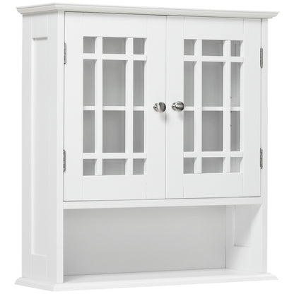 kleankin Modern Wall Mount Bathroom Cabinet, Storage Organizer with 2 Door Cabinet and Open Shelf, White