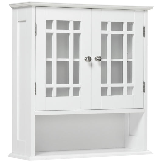 kleankin Modern Wall Mount Bathroom Cabinet, Storage Organizer with 2 Door Cabinet and Open Shelf, White