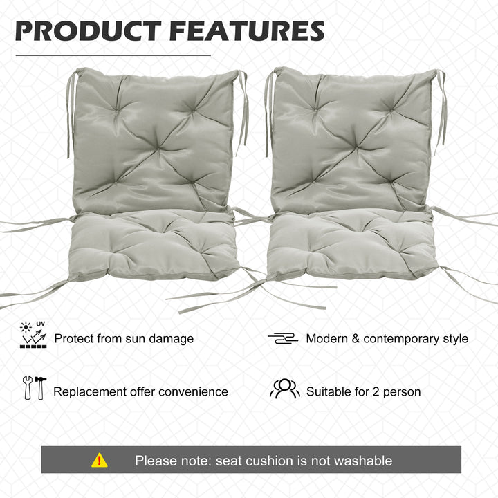 Outsunny Patio Chair Cushions Set of 2, 39" x 20" x 3" Outdoor Tufted Cushion Set with Ties for Indoor Outdoor Garden Furniture, Dark Grey