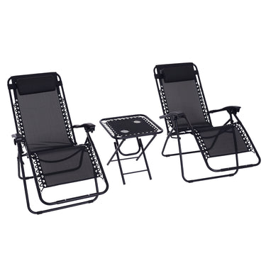Outsunny Zero Gravity Chair Set of 2 Patio Chair with Side Table Cupholders and Pillows for Pool, Backyard, Lawn, Black