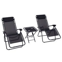 Outsunny Zero Gravity Chair Set of 2 Patio Chair with Side Table Cupholders and Pillows for Pool, Backyard, Lawn, Black