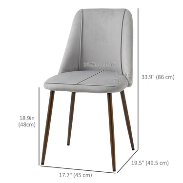HOMCOM Upholstered Dining Chairs Set of 4, Velvet Accent Chair with Back and Wood-grain Steel Leg for Kitchen, Grey