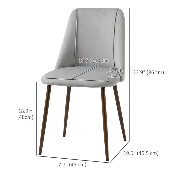 HOMCOM Upholstered Dining Chairs Set of 4, Velvet Accent Chair with Back and Wood-grain Steel Leg for Kitchen, Grey
