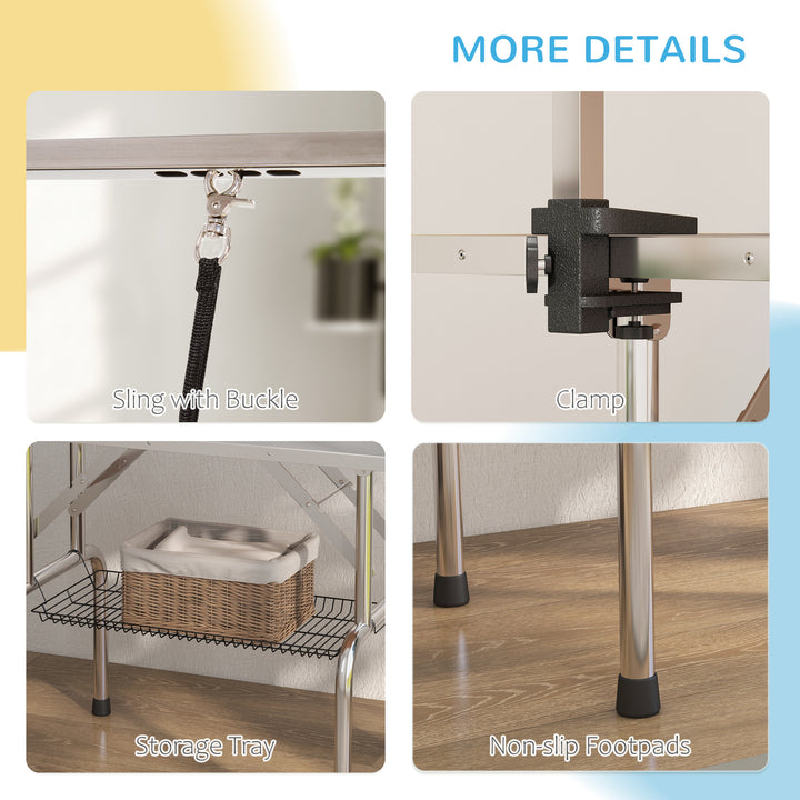 PawHut Adjustable Dog Grooming Table with 2 Safety Slings, Storage Basket, Blue