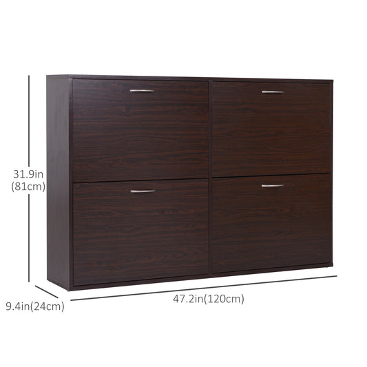HOMCOM Flip Down Shoe Storage, Multi Cabinet, Wooden Shoe Rack, Entryway Shelf, 4 Drawer Organizer, Freestanding Unit, Brown