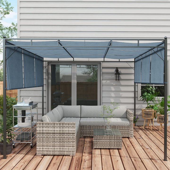 Outsunny 4 Pieces Rattan Wicker Outdoor Conversation Furniture Set w/ Corner Sofa Loveseats Coffee Table Cushions, Mixed Grey