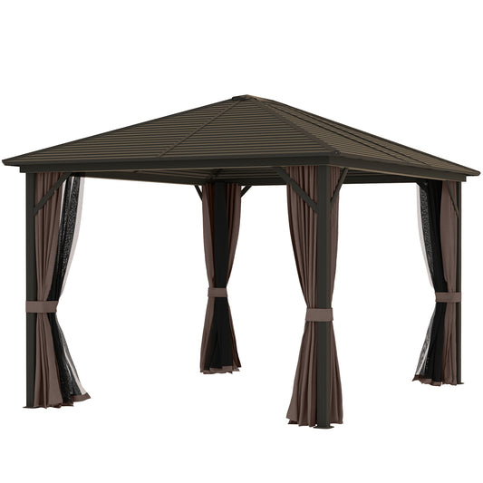 Outsunny 10' x 12' Deluxe Hardtop Gazebo Aluminum Frame Patio Gazebo Garden Sun Shelter Outdoor Pavilion, Coffee