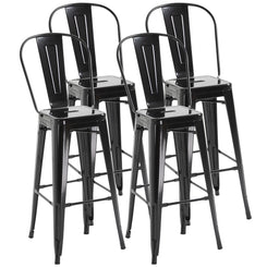 HOMCOM Set of 4 Bar Stools Kitchen Industrial Breakfast Bistro Cafe Metal Frame Black