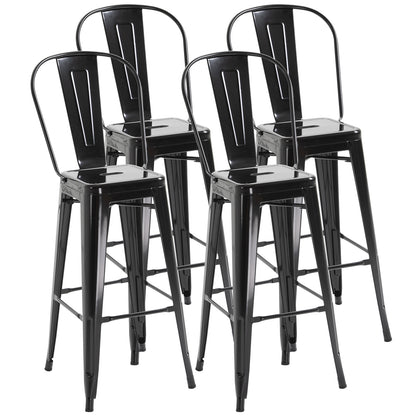 HOMCOM Set of 4 Bar Stools Kitchen Industrial Breakfast Bistro Cafe Metal Frame Black